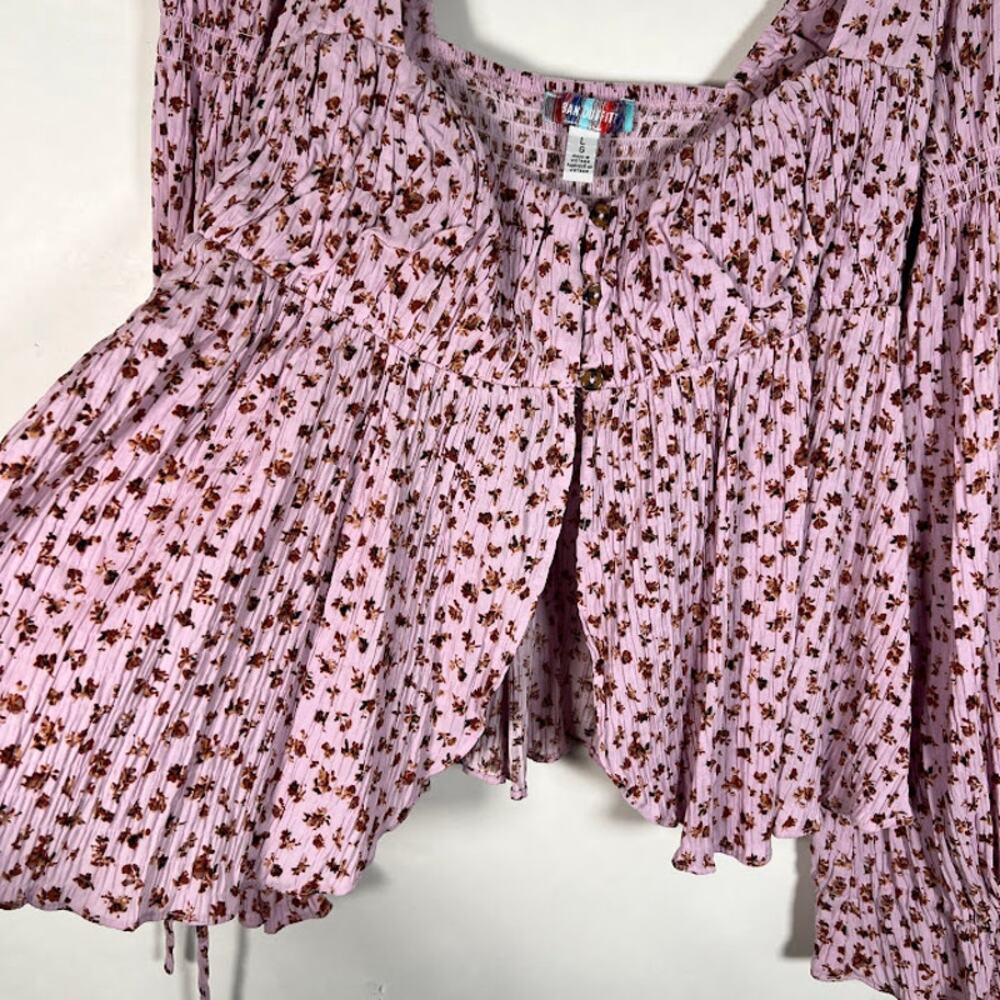 Urban Outfitters Women's Allie Tie-Sleeve Blouse L Purple Floral Print Boho - Picture 6 of 11